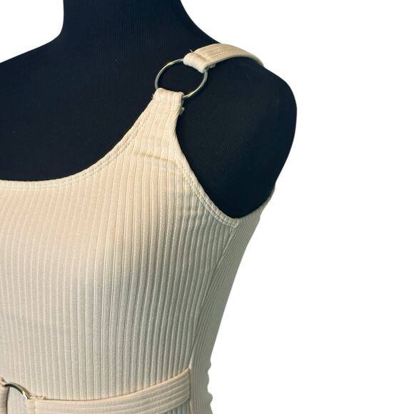 Beige ribbed one shoulder front belted one piece swimsuit size Small - Picture 6 of 14